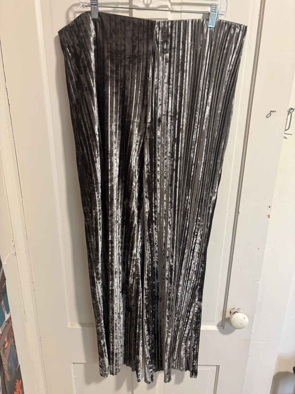 Rachel Zoe Metallic Charcoal Pleated Velvet Maxi Skirt